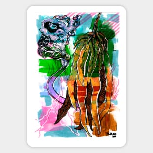 Drooping Leaves and Floating Flower Abstract Painting Sticker